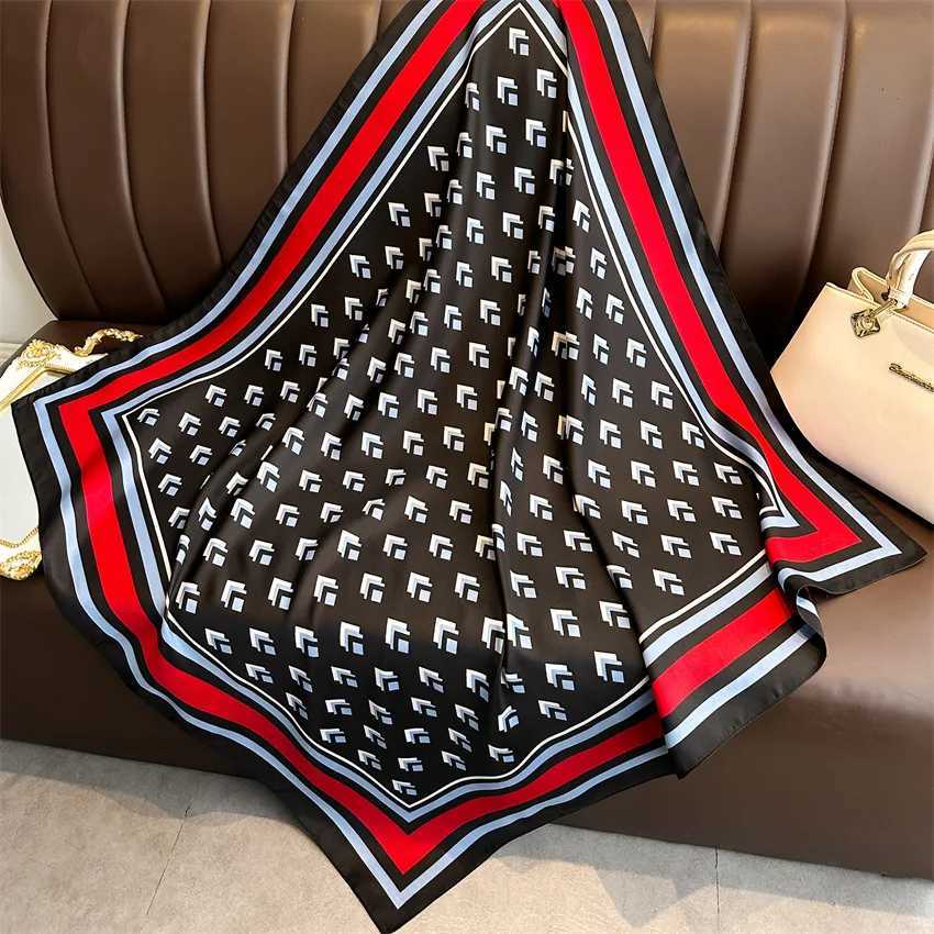 Luxury 2024 New 9090cm Fashion Scarves Women Shawl Print Silk Satin Hijab Bandana Luxury Brand Square Ladies Bandanna Foulard Muffler Y251208