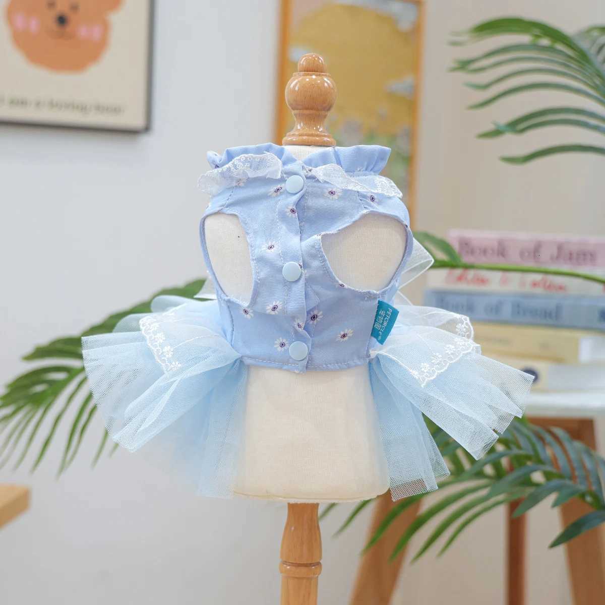 Waltz Mesh Dress Pet Clothes Dogs Cats Summer Hair Loss Prevention Blue Wedding Dress M251208