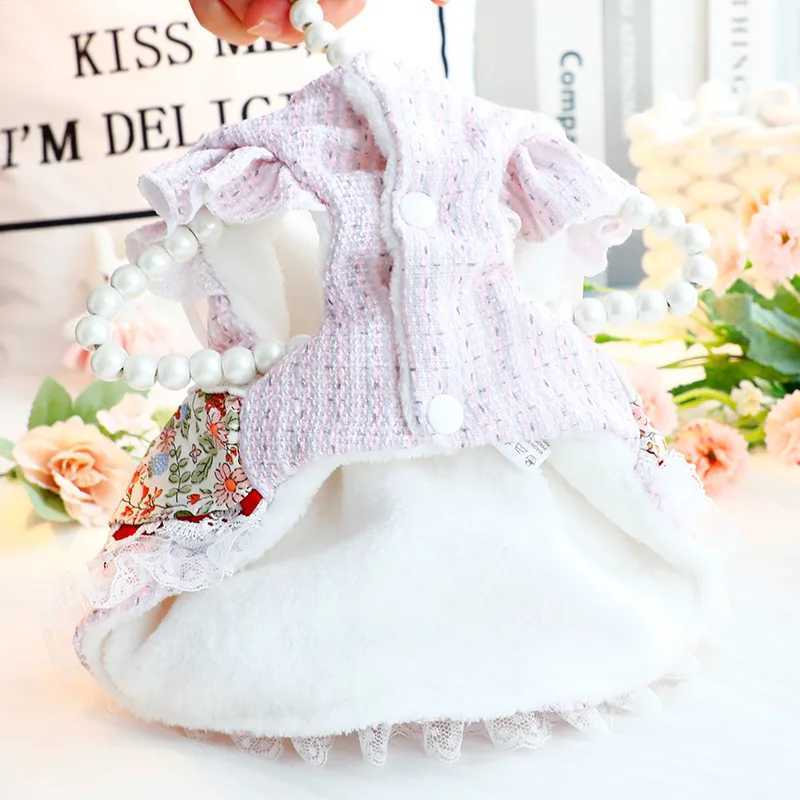 Autumn Winter Pet Coat Princess Floral Lolita Lace Skirt With Tulle Dog Gown Dress For Small Dogs Cats M251208