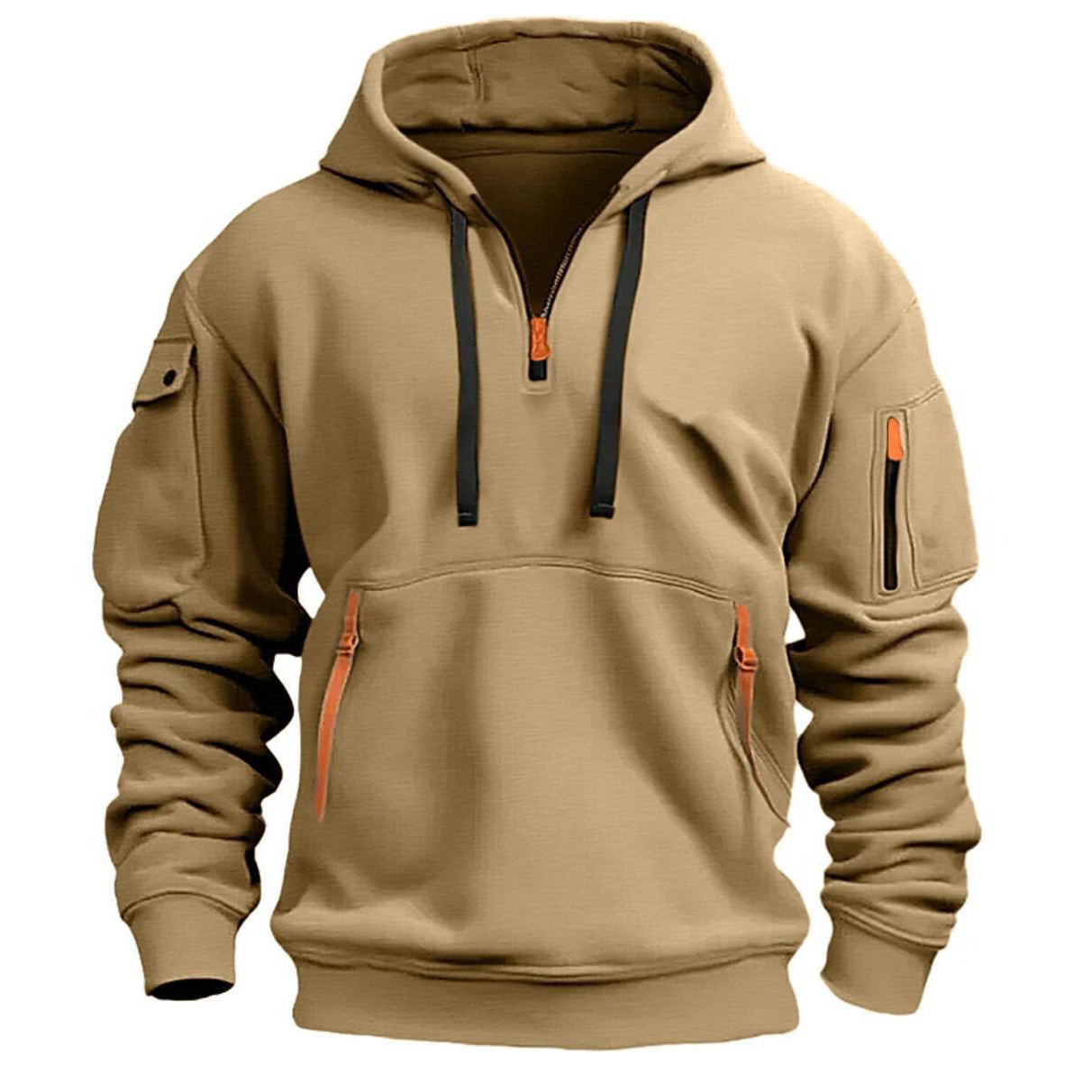 Men's Winter & Autumn Fleece-Lined Sports Casual Hoodie: Zippered Multi-Pocket Pullover, Loose Fit & Slimming Outerwear