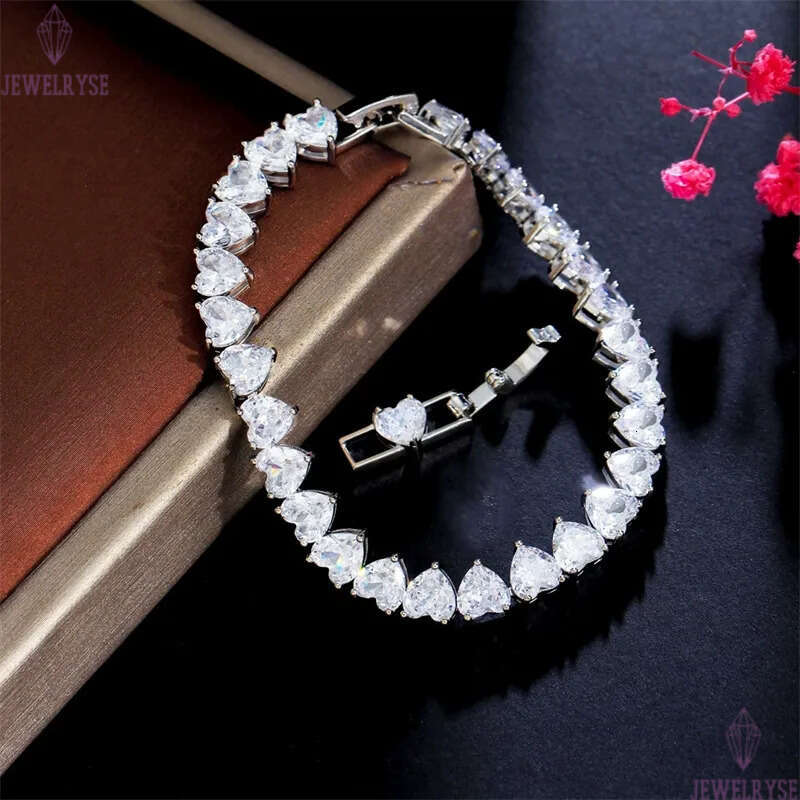 classic love heart CZ tennis bracelet designer for woman copper plated chain AAA zirconia silver diamond chains bracelets womens luxury jewelry valent