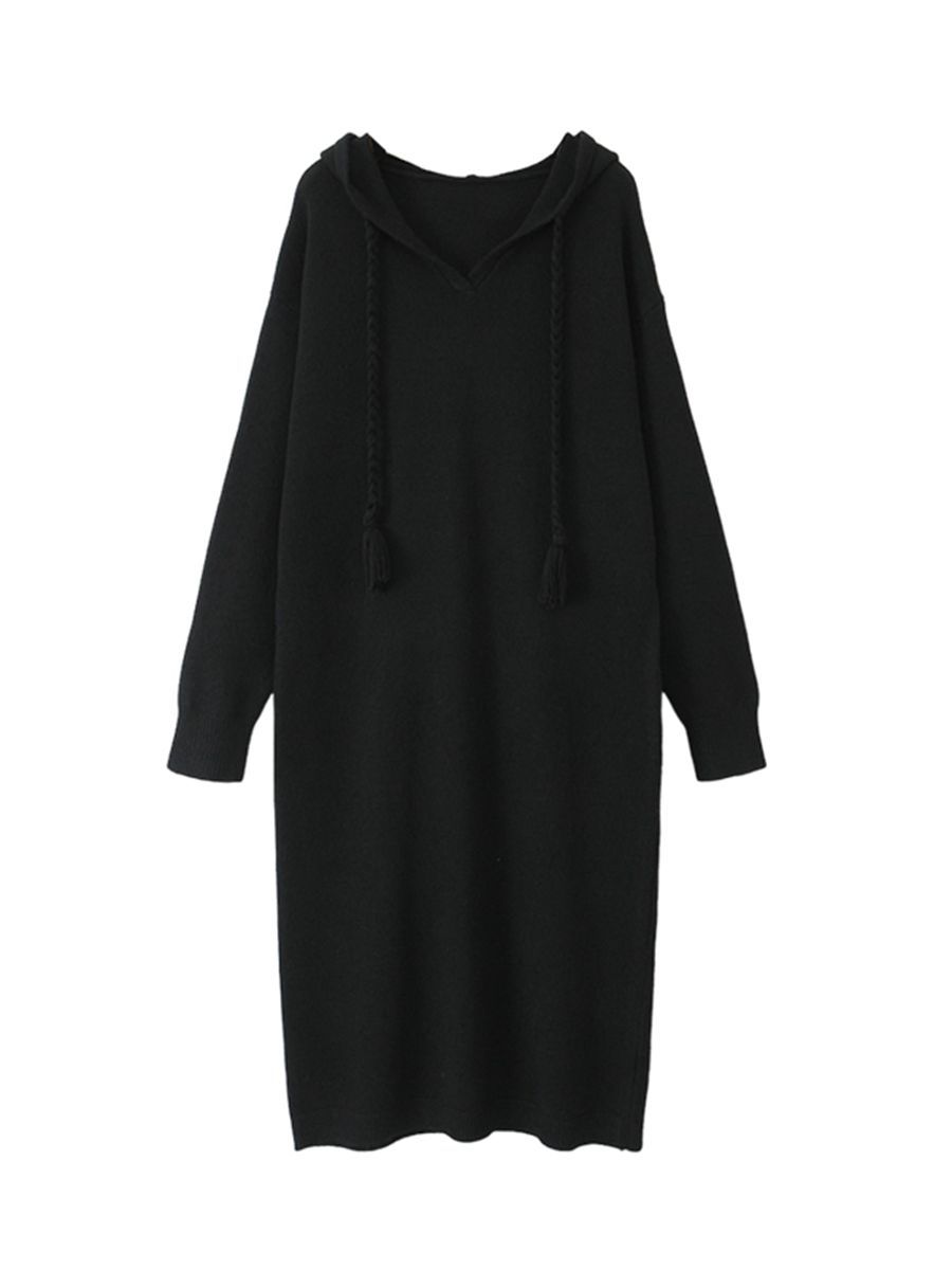 D1340 Autumn/Winter Plus Size Loose Fit Chic Design Long Sleeve Faux Two-Piece Knitted Patchwork Dress for Women