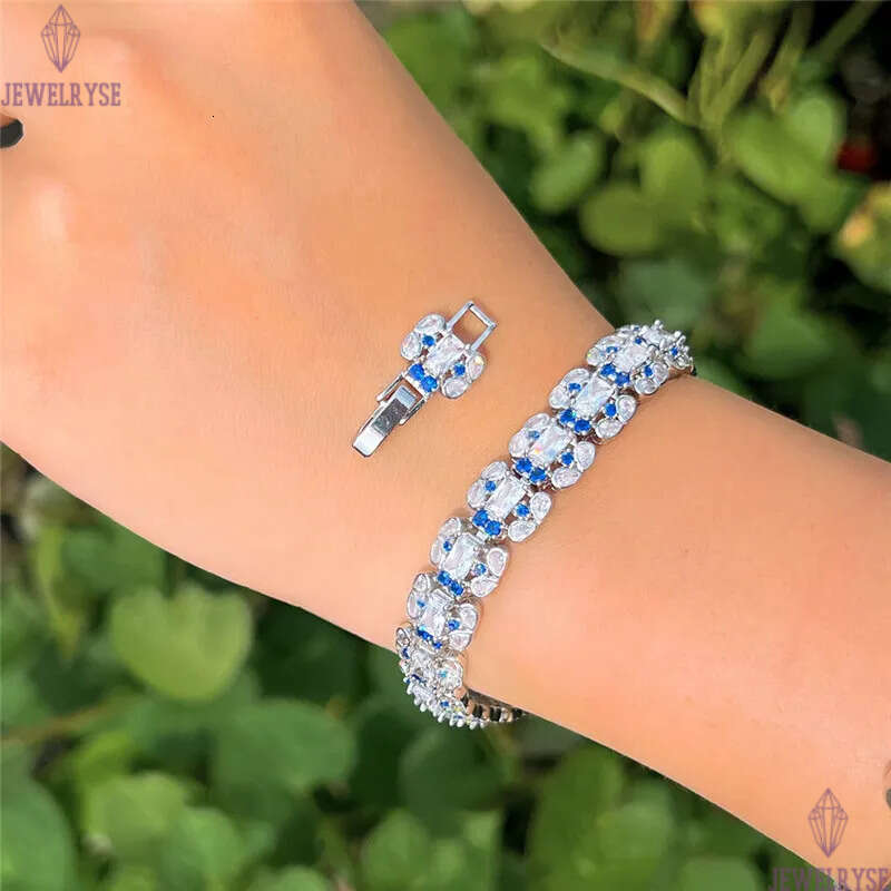 new trendy blue diamond tennis bracelet designer for woman length 17cm wedding bracelets chain AAA cubic zirconia copper chains bangles womens luxury 