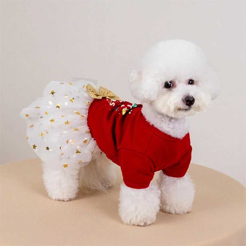 Glittery Red Dog Christmas Dress Poodle Style Ruffled Skirt Outfit for Pomeranian Chihuahua Shih Tzu Holiday Photo Costume M251208