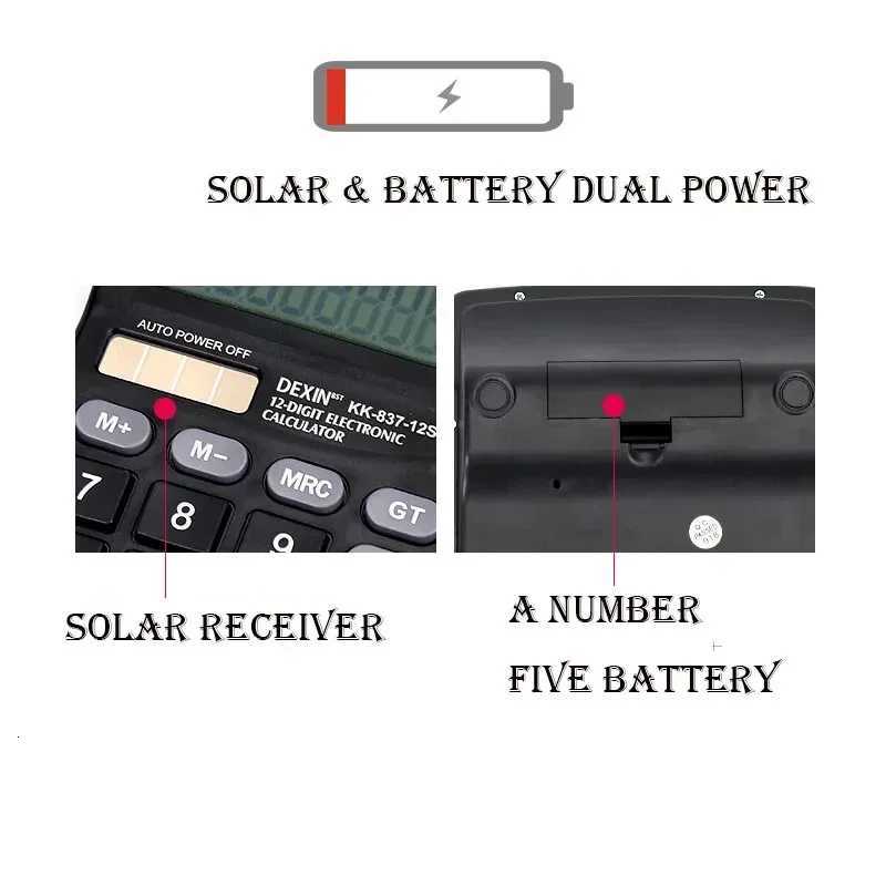 12 Digits Solar Battery Dual Power Calcator Large LCD Display for He Off School Finance Accounting Tools Calcator H251208