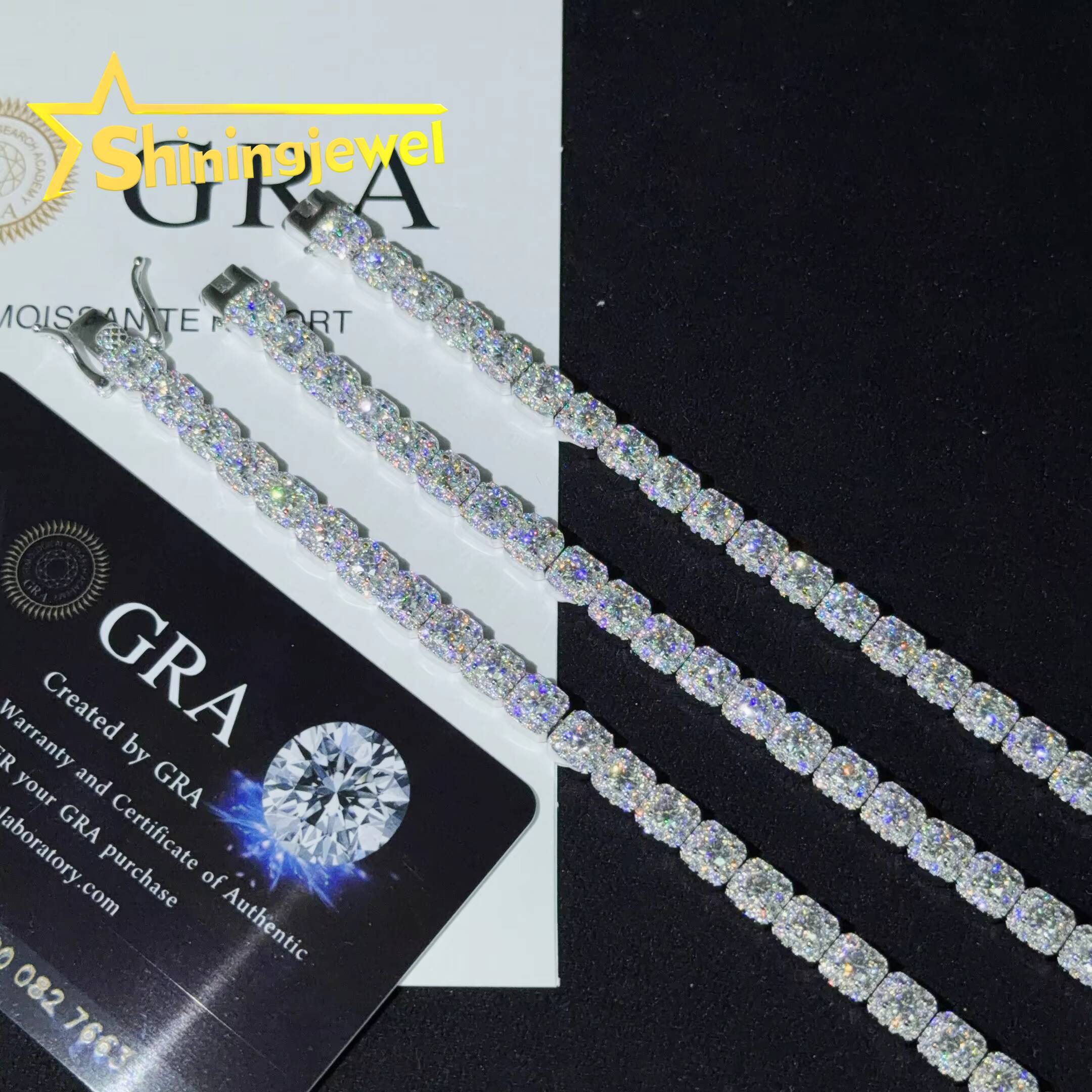 Iced Out Jewelry Moissanite Cuban Bracelet 925 Silver 6mm Cluster Moissanite Diamond Bracelets Pass Diamond Tester