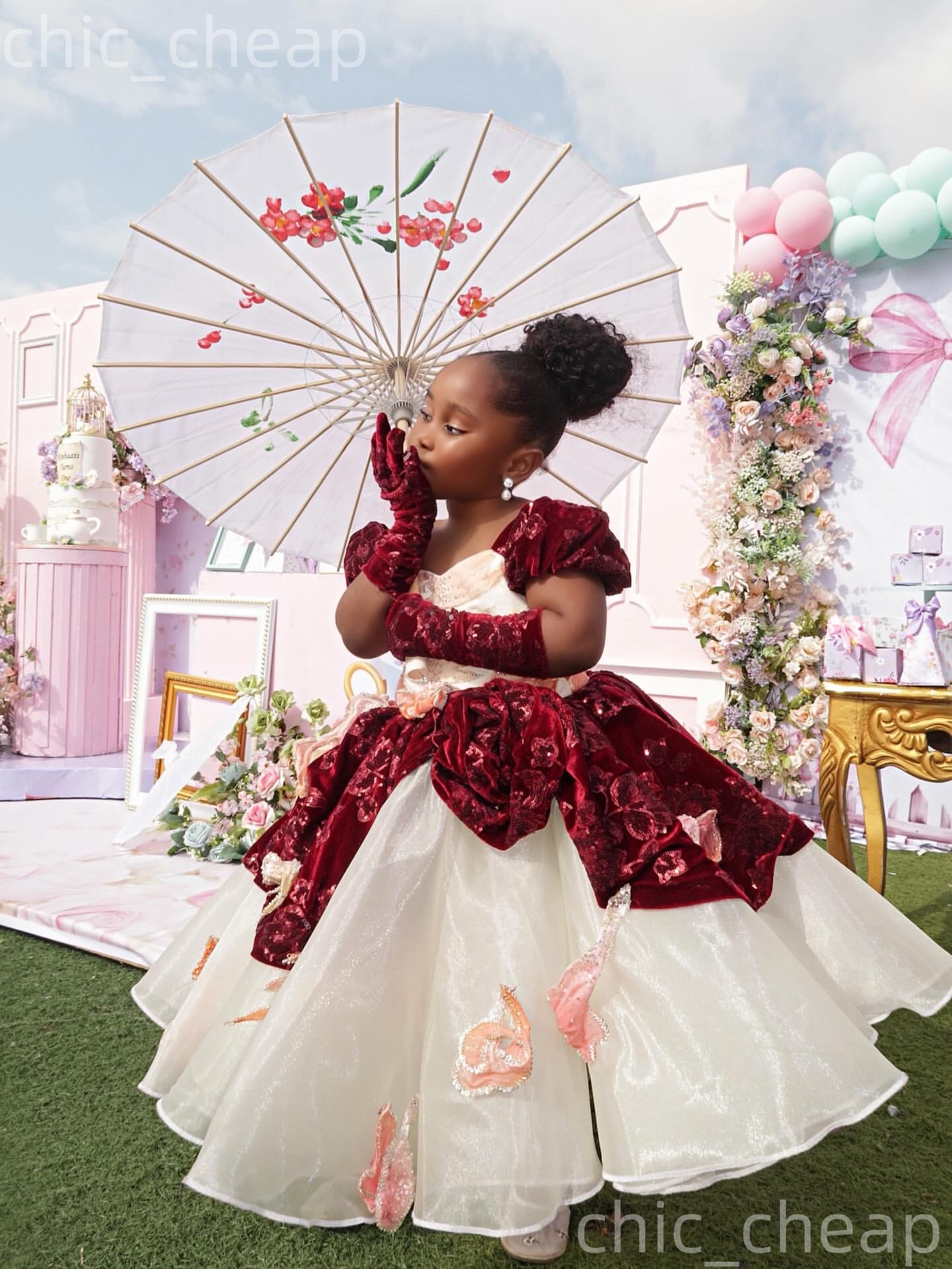 2026 Ivory Burgundy Ball Gown Flower Girl Dresses Florals Organza Portrait Little Girl Christmas Peageant Birthday Christening Tutu Dress Gowns ZJ422