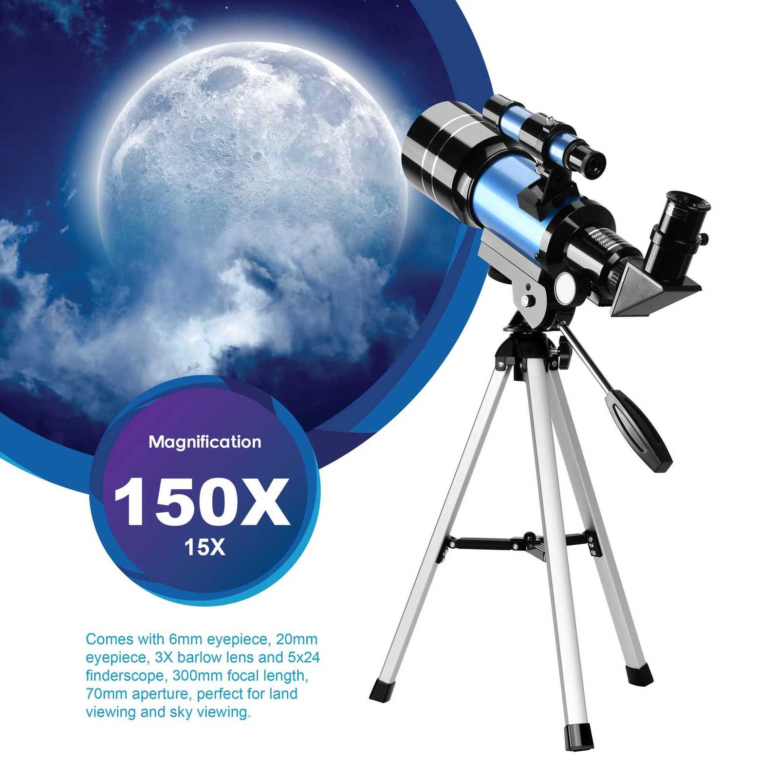 30070 Telescope 125 Eyepieces Wide Vision Moon Watching Monocar with Tripod 15X Erecting Eyepiece 3X Barlow Lens Kids Gift C251208