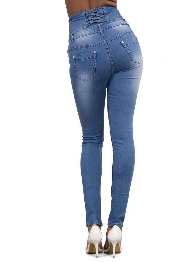 Women Narrow Straight Leg Slim Wrap Hips Jeans Lady Vintage Pencil Long Pants Casual Button Stretch High Waist Skinny TrousersT251208