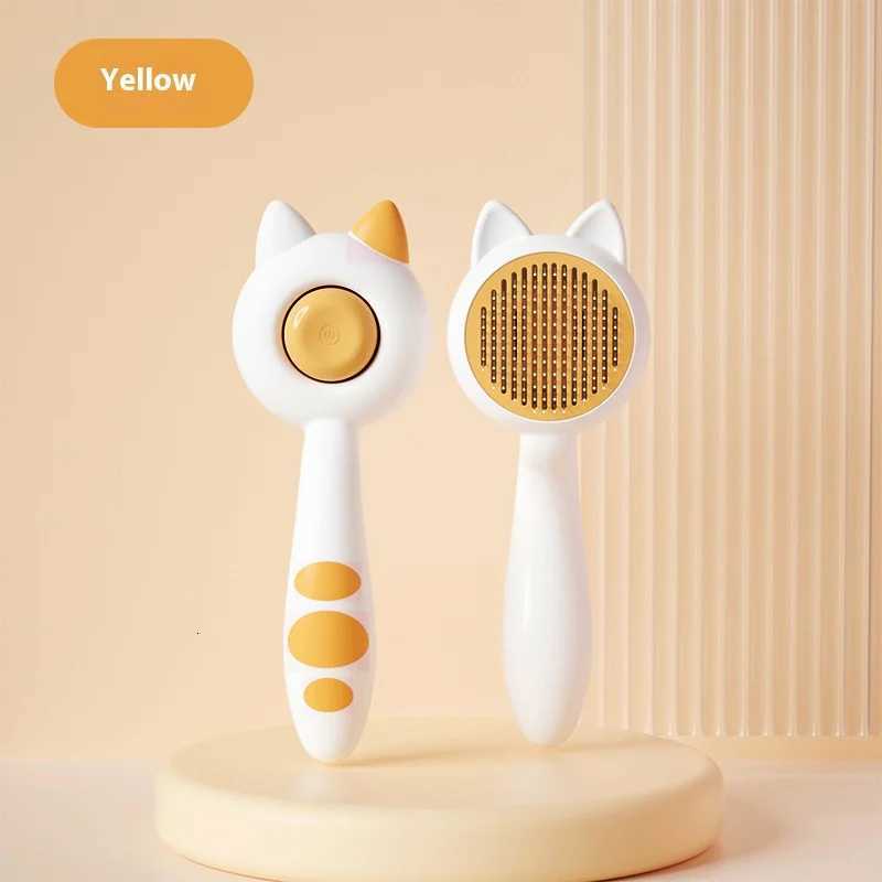 Self Cleaning Cat Dog Brush Stainless Steel Teeth Deshedding Tool Ergonomic Handle Grooming Comb for Long Short Hair Pets M251208