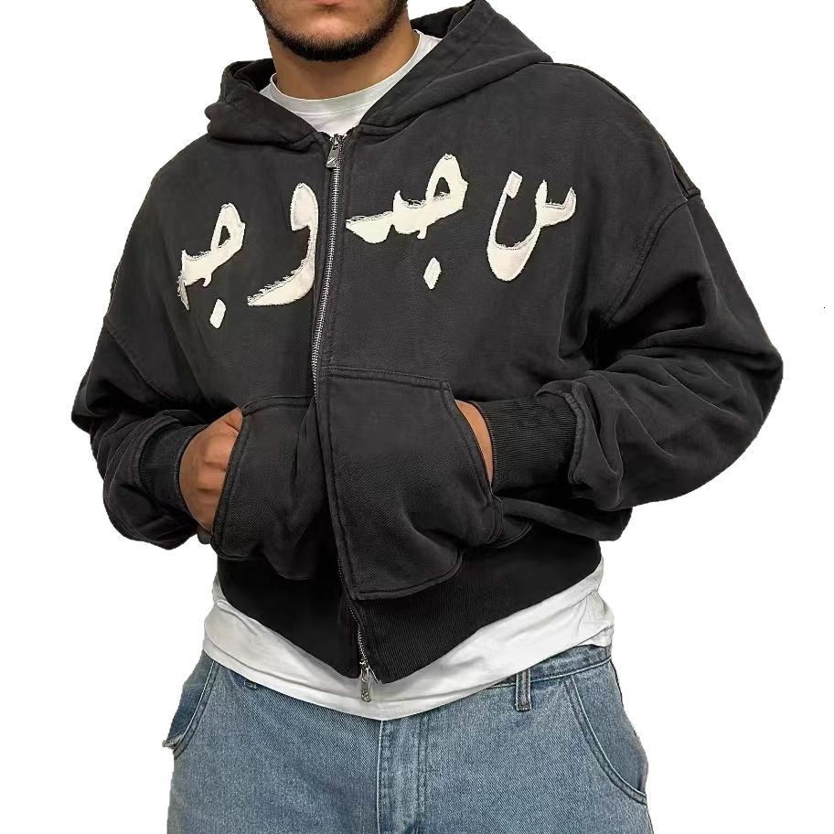 2025 Spring and Autumn Loose Oversized Printed Cardigan Zipper Unisex Sweatshirt Top 250420