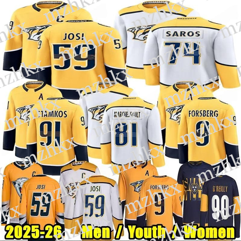 #91 Steven Stamkos nashville hockey jersey predator jersey #59 Roman Josi Ryan O'Reilly Filip Forsberg Juuse Saros Martin Matthew Wood Jonathan Marchessault jerseys