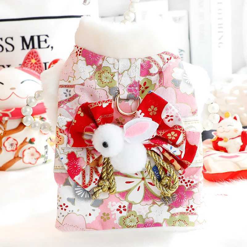 Dog skirt Cat Princess Romantic Cherry Blossom Kimono Cotton-padded Small Dog Teddy Pet Clothes M251208