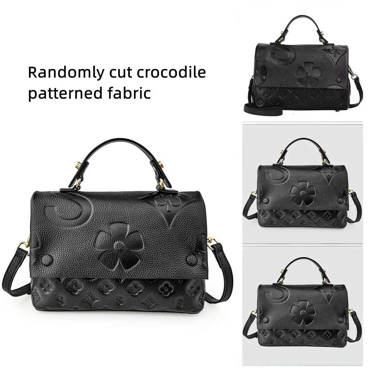 Aidrani Fiable wens e shoder crossbody square bag made of cowhide material printed design black Y251208