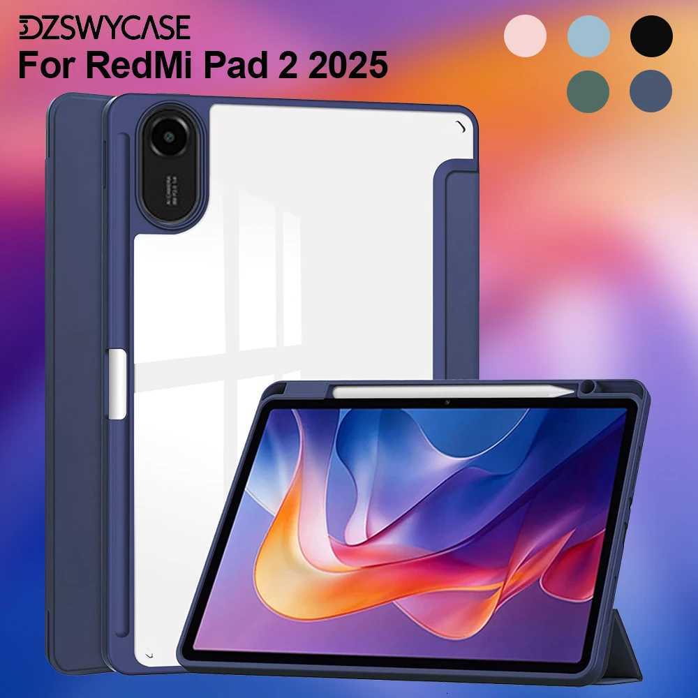 Case for Redmi Pad 2 11 inch 2025 Trifold Stand Case with Pencil Holder PU Leather Clear Back Cover C251208