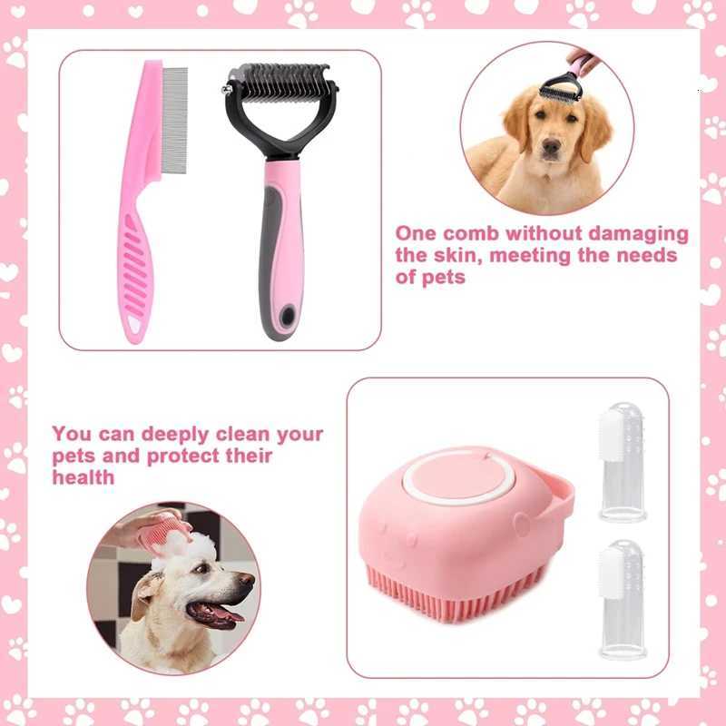 HOT-8Pcs Dog Brush Grooming Set Pet Self-Cleaning Set With Pet Nail Clippers And Files Comb Pet Shampoo Bath Brush M251208 - view 7