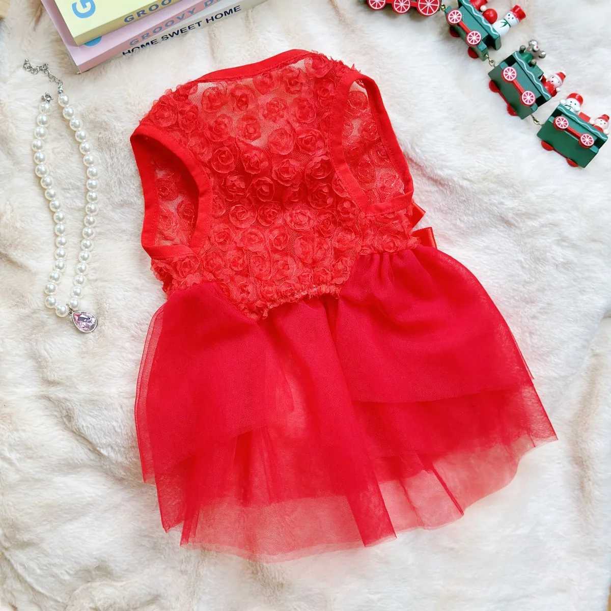 397A Three-Dimensional Rose Dress with a Bow and Tulle Suitable for Christmas Parties and Year-Round Wear M251208