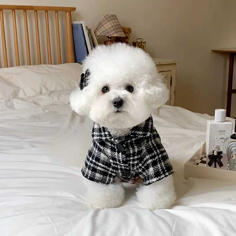 Winter Dog Dress Striped Plaid Pet Dog Warm Clothes Black White Dog Shirt Puppy Skirt Thickened Cotton Dog Coat Bichon Cat Vest M251208