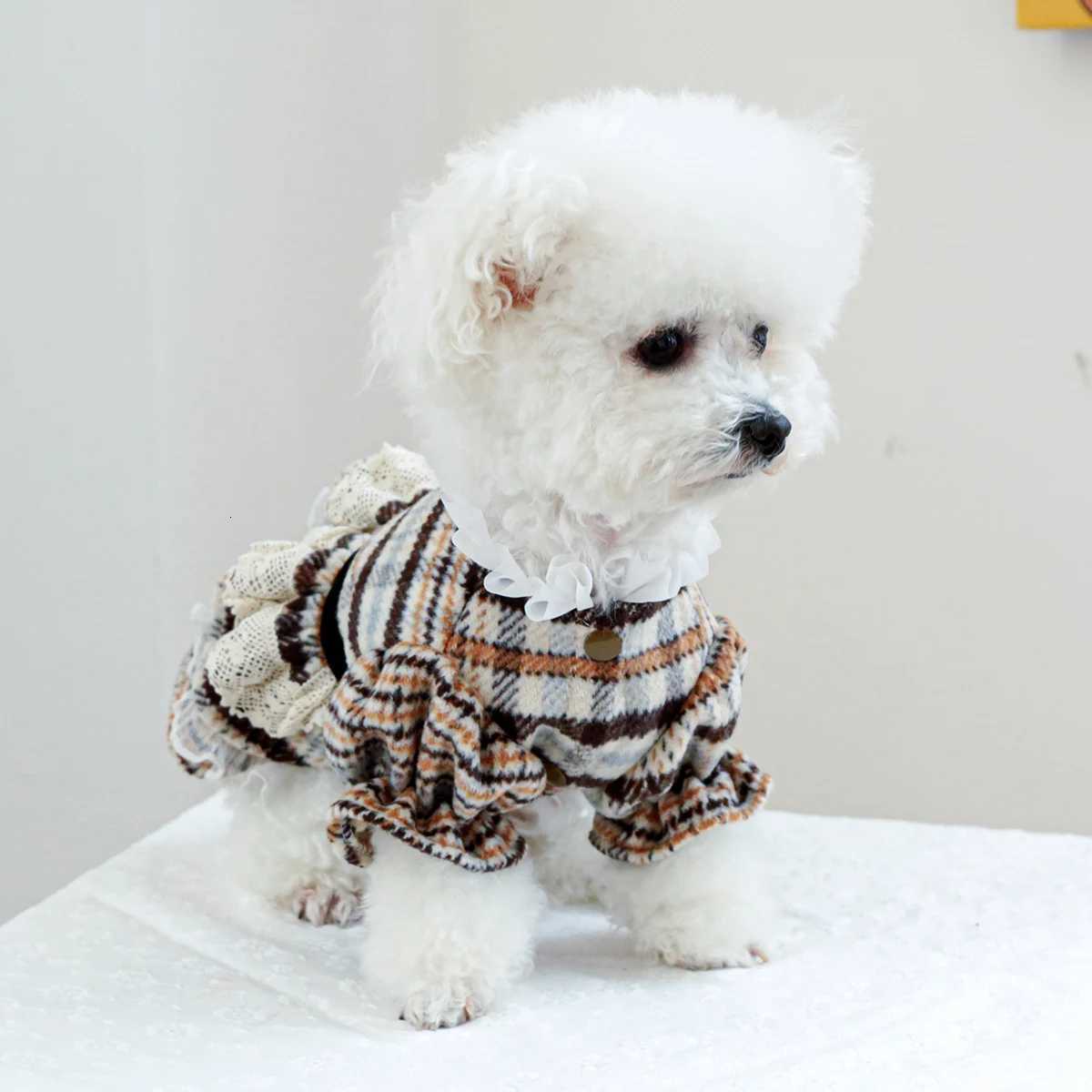 Fashion New Dog Clothes Stripe Lace Vintage Princess Dog Dress Soft Winter Clothes For Small Dogs For Chihuahua Bichon Pet M251208