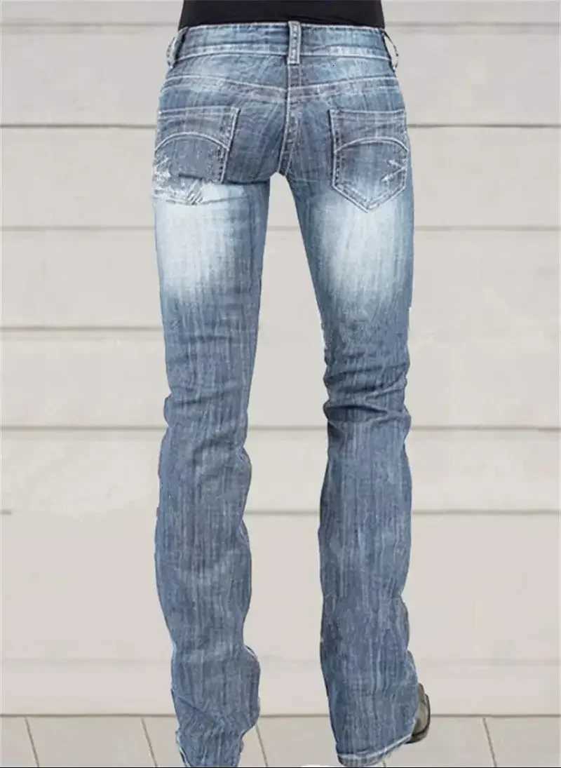 Low-waisted Women Flared Jeans Fashion Vintage Whitish Blue Washable Denim Pants Slim Fit Trousers Female Chic Casual StreetwearT251208