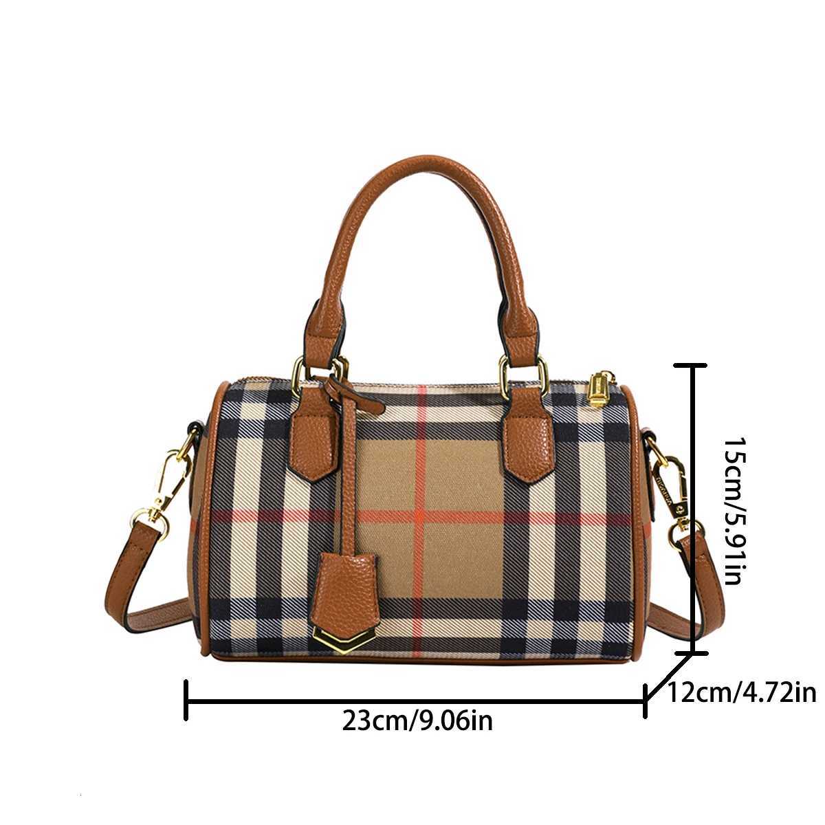 Large Capacity Classic Stripe Plaid Pattern Shoder Bag PU Crossbody Tote with Adjustable Strap Zip Closure for Daily Use Y251208