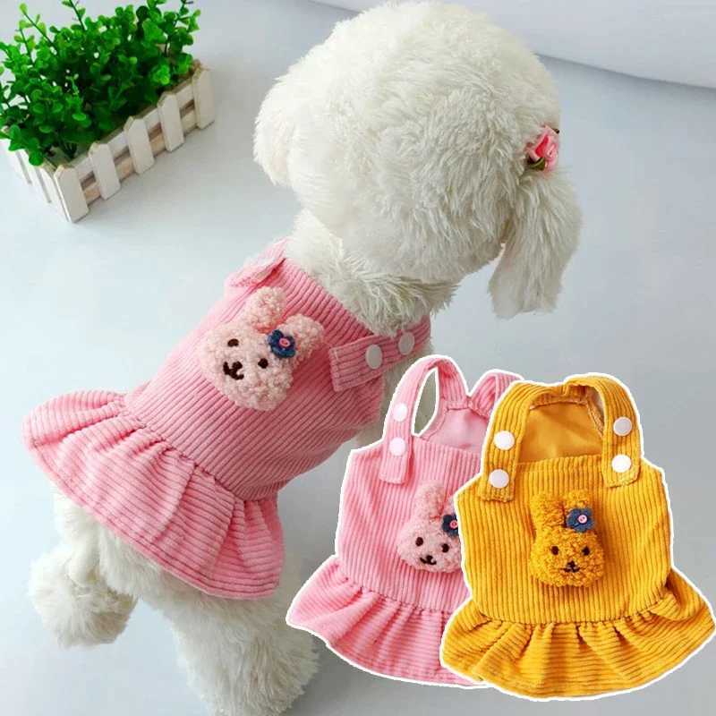Pet Princess Skirt Corduroy Strap Dress Suspenders Tutu Skirt Pet Cats And Dogs Warm Clothes Sleeveless Cute Dog Base Clothes M251208