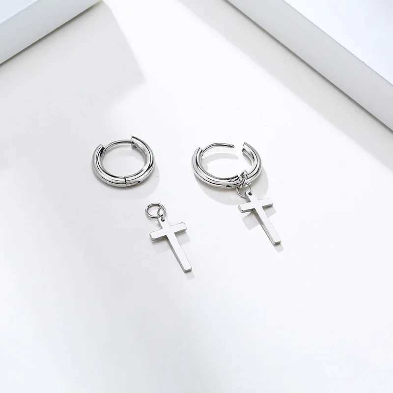 Stainless Steel Earring with Cross Charm for Guys Mens Jewelry J251208