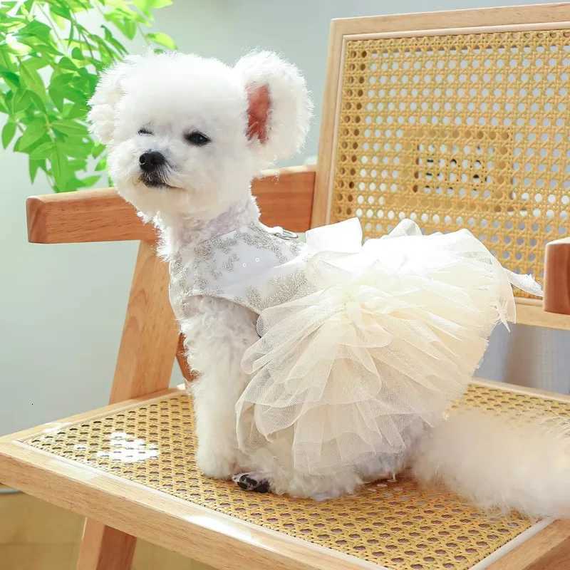 1 Pet Apparel Dog Spring/Summer Breathable White Wedding Dress Princess Dress with Pulling Cord Button For Small Medium Dogs M251208