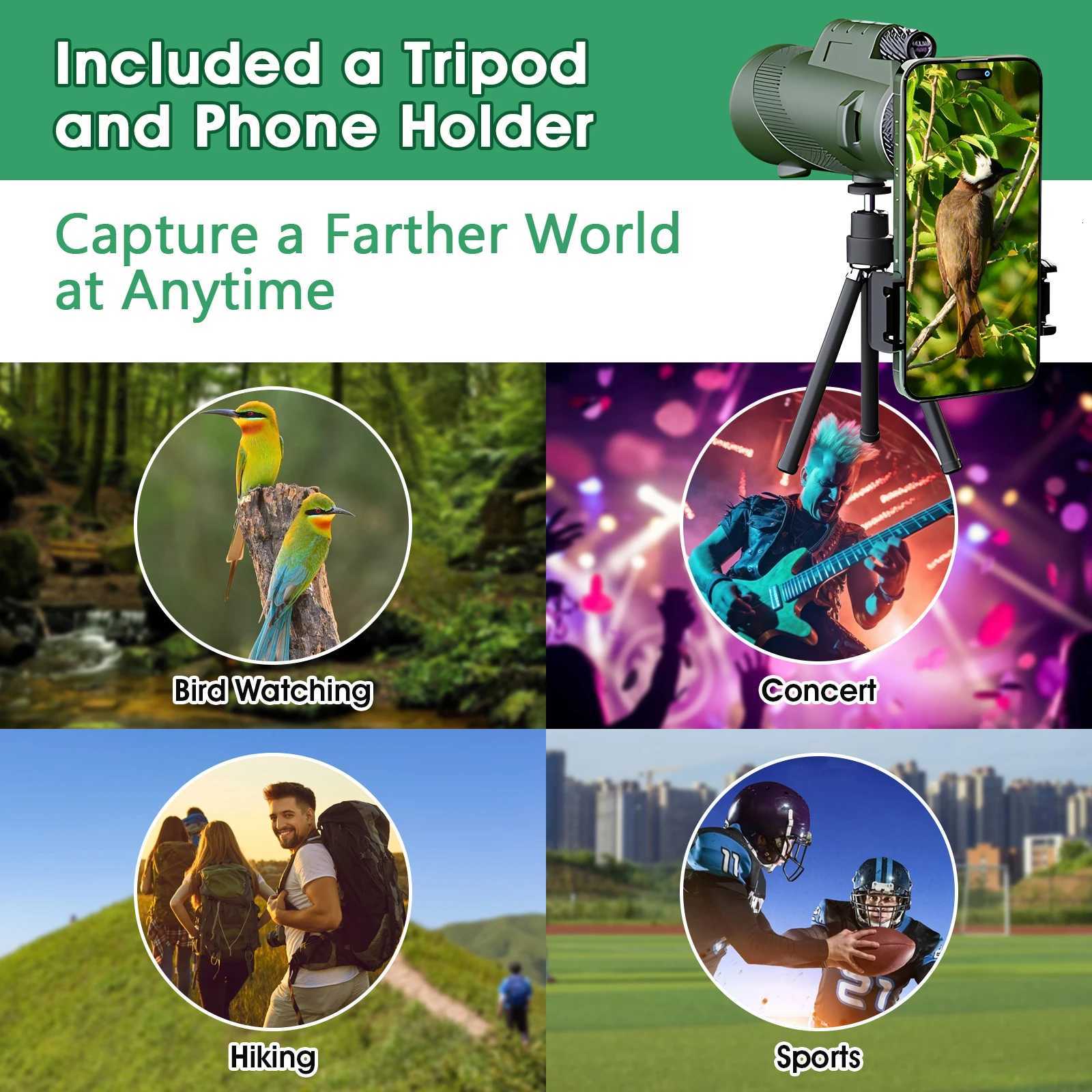 80100 Monocar-Telescope HD Shimmering Night Vision Phone Clip Retractable Tripod for Bird Watching Camping Hiking Concert C251208