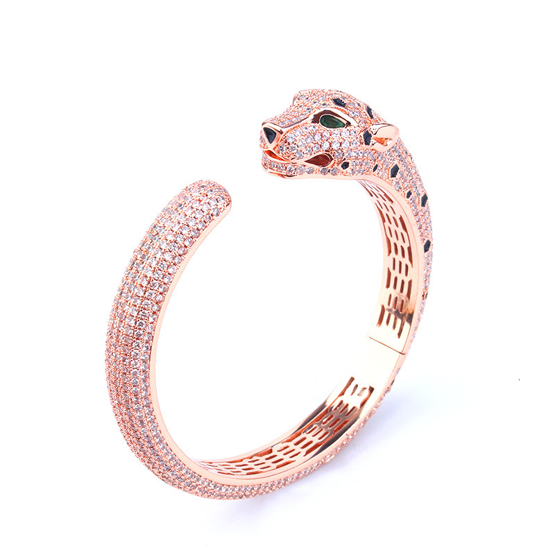 European And American Style Exaggerated Light Luxury Temperament Full Zirconia Inlaid Low Price Leopard Bracelet Popular Women's Open Leopard Hea