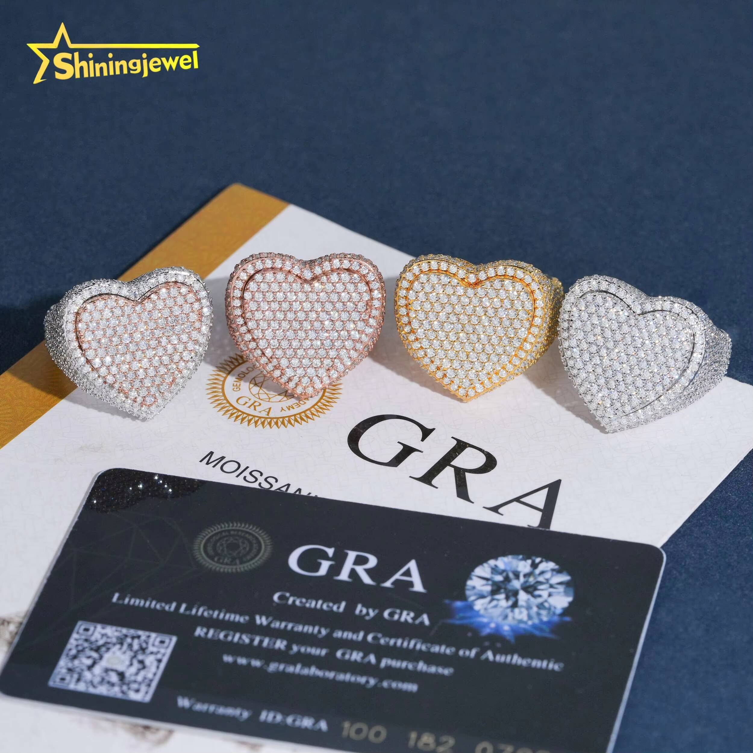Fine Jewelry Fast Shipping Iced Out Heart Two Tone Hip Hop 925 Sterling Silver Moissanite Rings