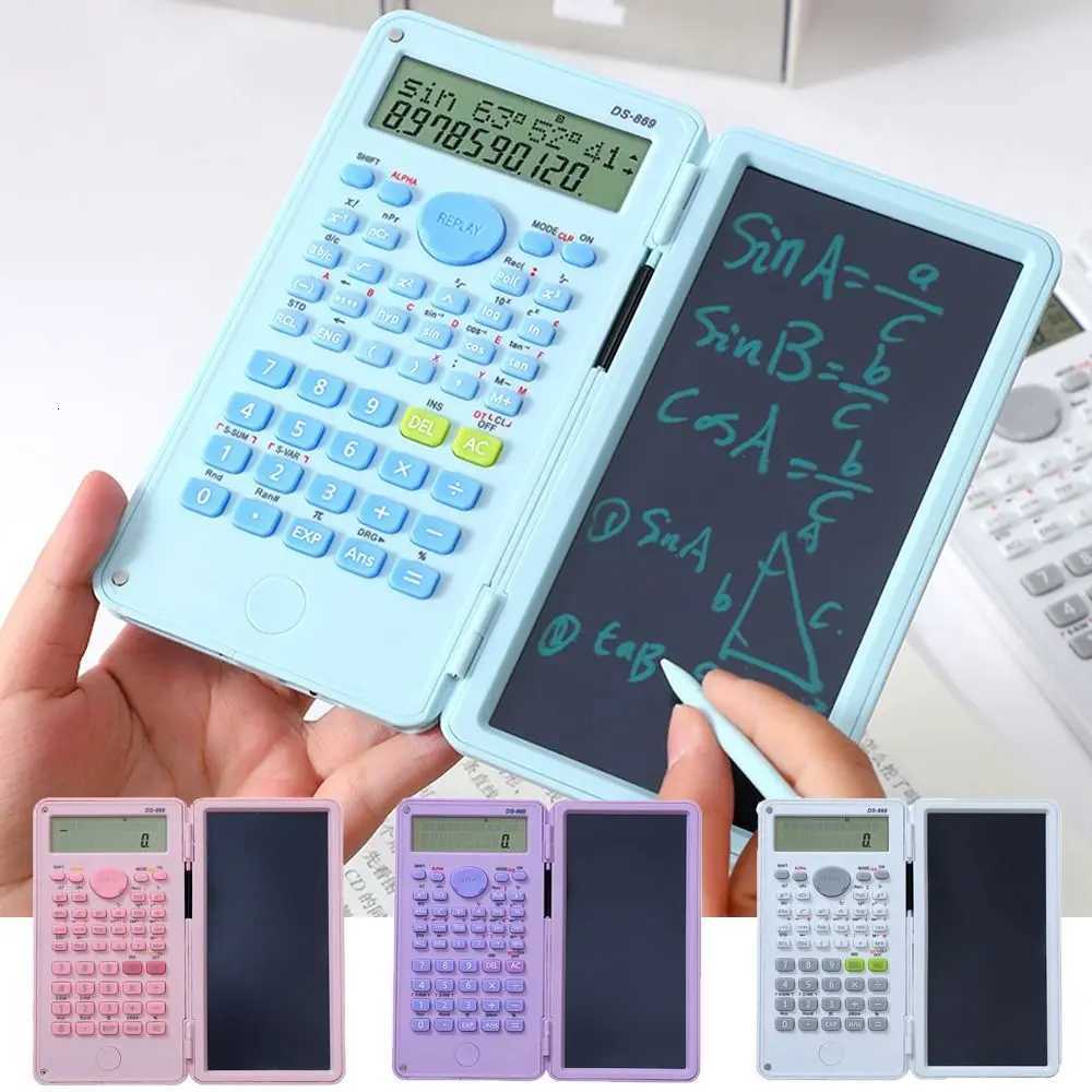 2 IN 1 Scientific Calcator with LCD Notepad 12 Digits Foldable Math Calcator Portable Handwriting Board School Off H251208