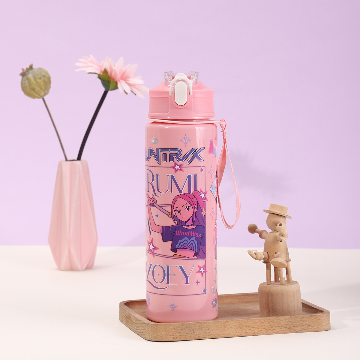 700ML KPop Demon Hunters Sports Water Bottle With Straw Huntrix Rumi Mira Zoey Cartoon Hiking Portable Drink Bottles Fans Gifts Z251111