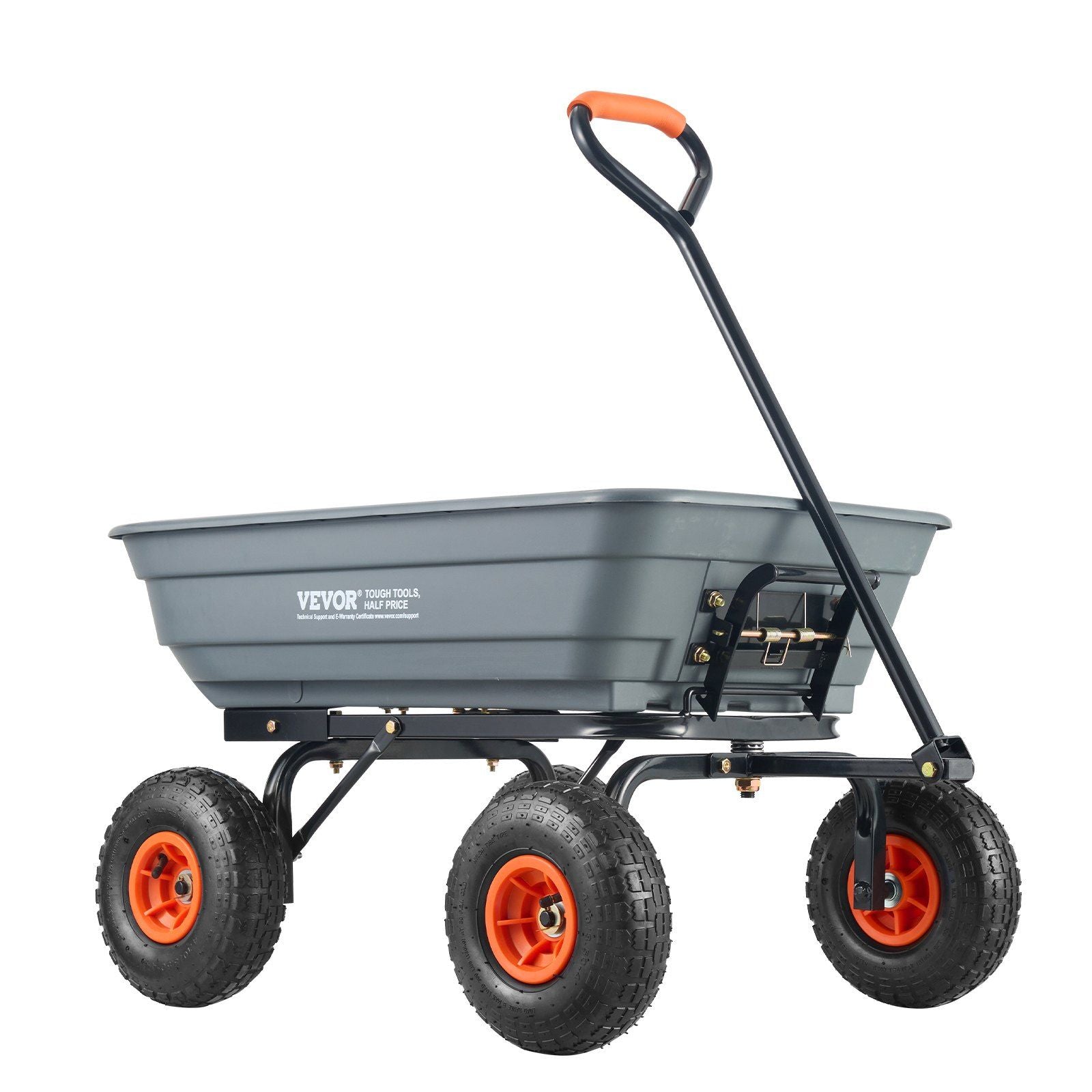 Dump Cart, Poly Garden Dump Cart with Easy to Assemble Steel Frame, Dump Wagon with 2-in-1 Convertible Handle, Utility Wheelbarrow 600 lbs Capacity, 1
