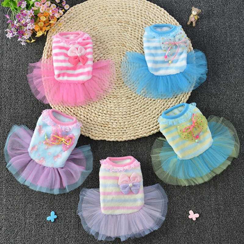 Funny Dog Clothes Fashion Small Dog Wedding Dress Skirt Puppy Clothing Pet Clothes Striped Flannel Dog Dress Princess Dress M251208