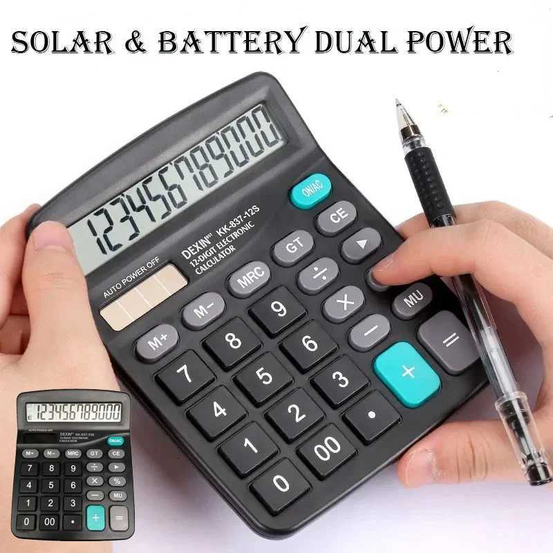12 Digits Solar Battery Dual Power Calcator Large LCD Display for He Off School Finance Accounting Tools Calcator H251208