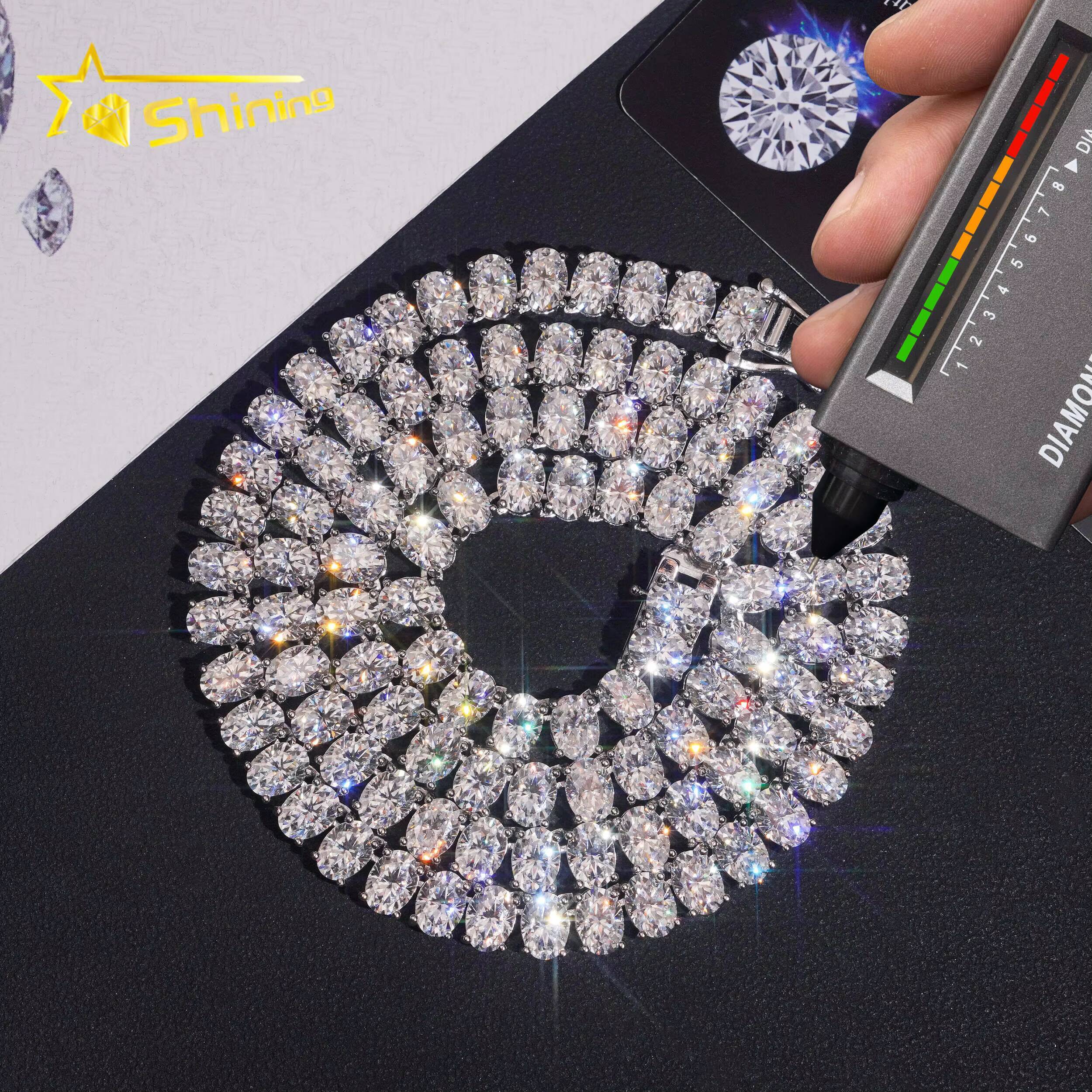 Luxury Oval Moissanite Tennis Chain 925 Sterling Silver Gold Plated Pass Diamond Test Moissanite Tennis Necklace Sparkling Chain