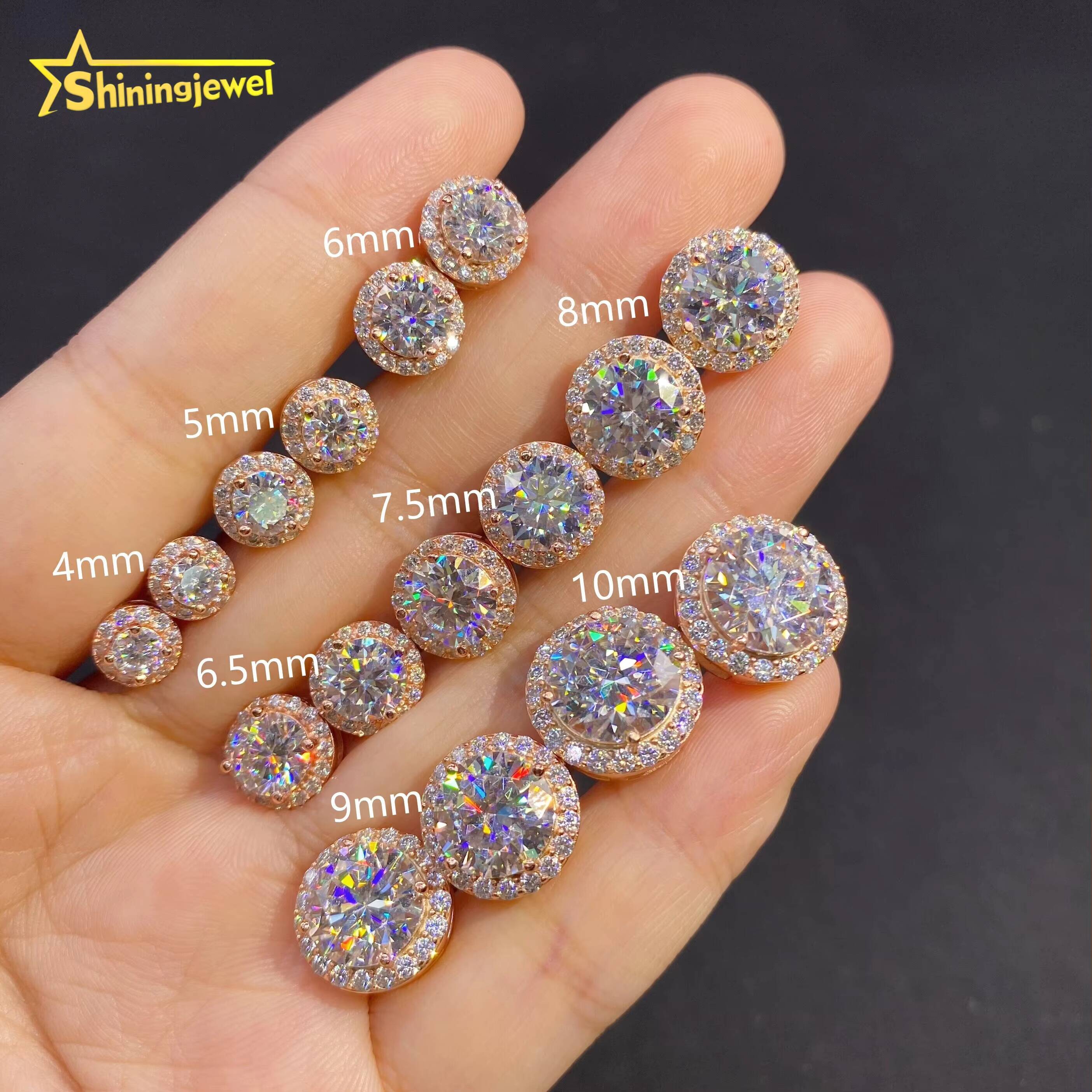 Full Range of Size Hot Sale Hip Hop Jewelry Screw Back Ear Studs 925 Sterling Silver VVS Moissanite Stud Earrings Mens Women