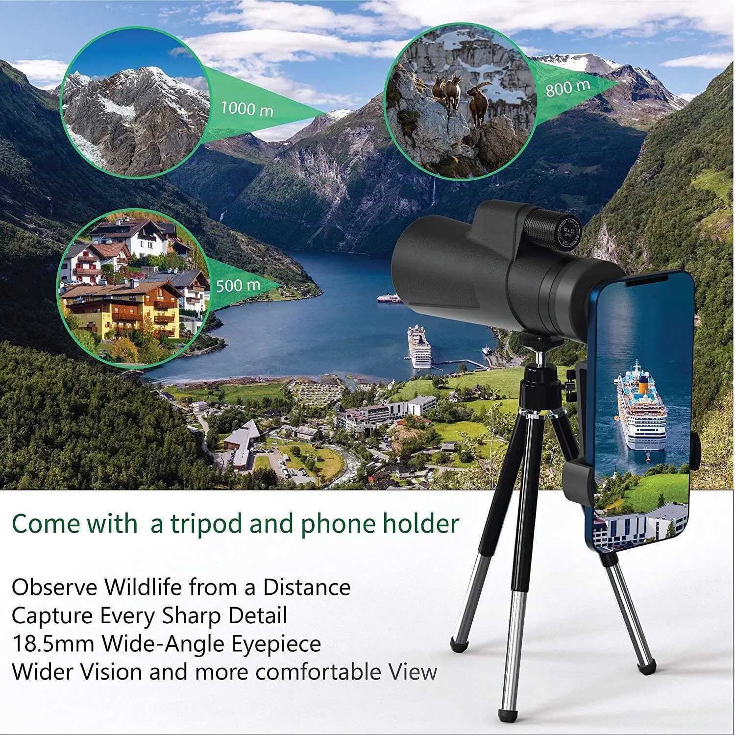 Powerf 12x42 Monocar Telescope HD Long Range Bino Bak4 Waterproof Bird Watching Optical Pocket Size For Camping C251208