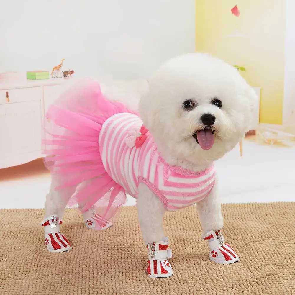 Funny Dog Clothes Fashion Small Dog Wedding Dress Skirt Puppy Clothing Pet Clothes Striped Flannel Dog Dress Princess Dress M251208