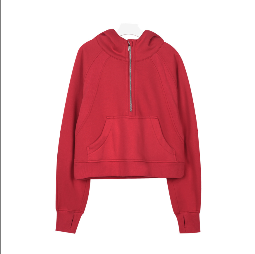 2025 Hot Selling Women's Umbilical Pullover Women's Coat Hoodie Half Zipper Long Sleeve Wool Sweater with Pocket Thumbhole Pk