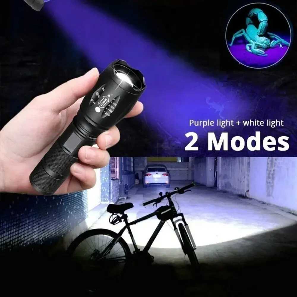 2-in-1 Type C Rechargeable UV Flashlight Torch Light 395nm Black Light Portable Ultraviolet Light Pets Blacklight Uv FlashlightsT251208