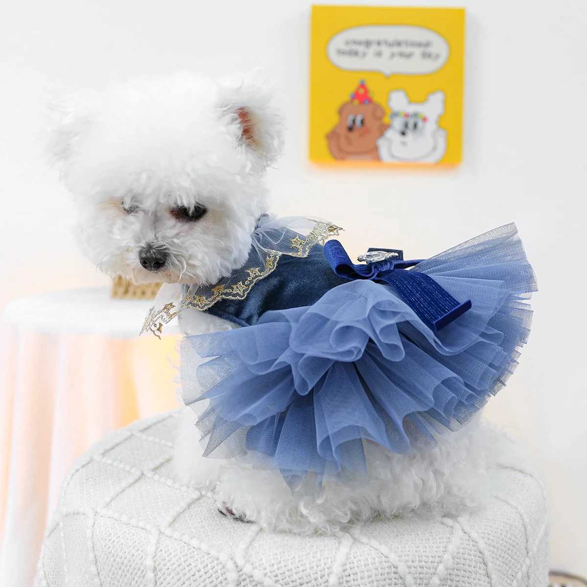 1PC Pet Clothing Spring and Autumn Blue Bow Royal Dress Suitable for Small and Medium sized Dogs M251208