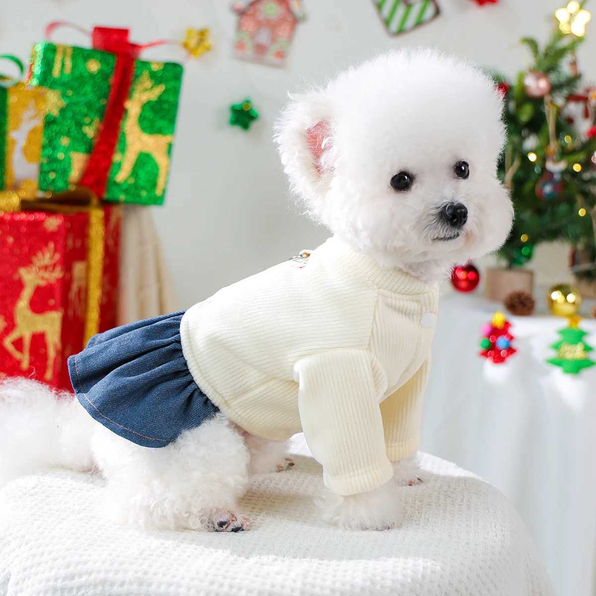 1Pc Happy Christmas Dress - White Christmas Tree Pet Dress Cat Dog Autumn Winter Christmas Dress M251208