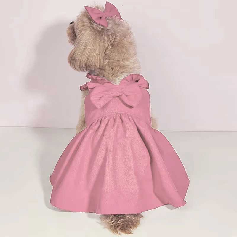 Princess dress with bow for dogs with ruffle trim pet clothes with bow clip red color M251208