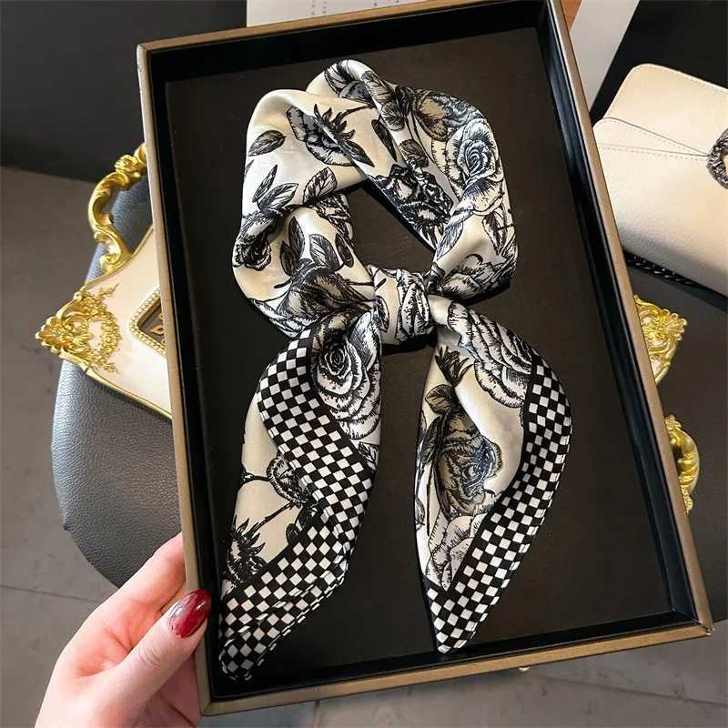 Luxury 68cm Rose Printed Scarf Womens New Spring and Summer Imitation Silk Square Scarf Fashion Versatile Headscarf Shawl Y251208