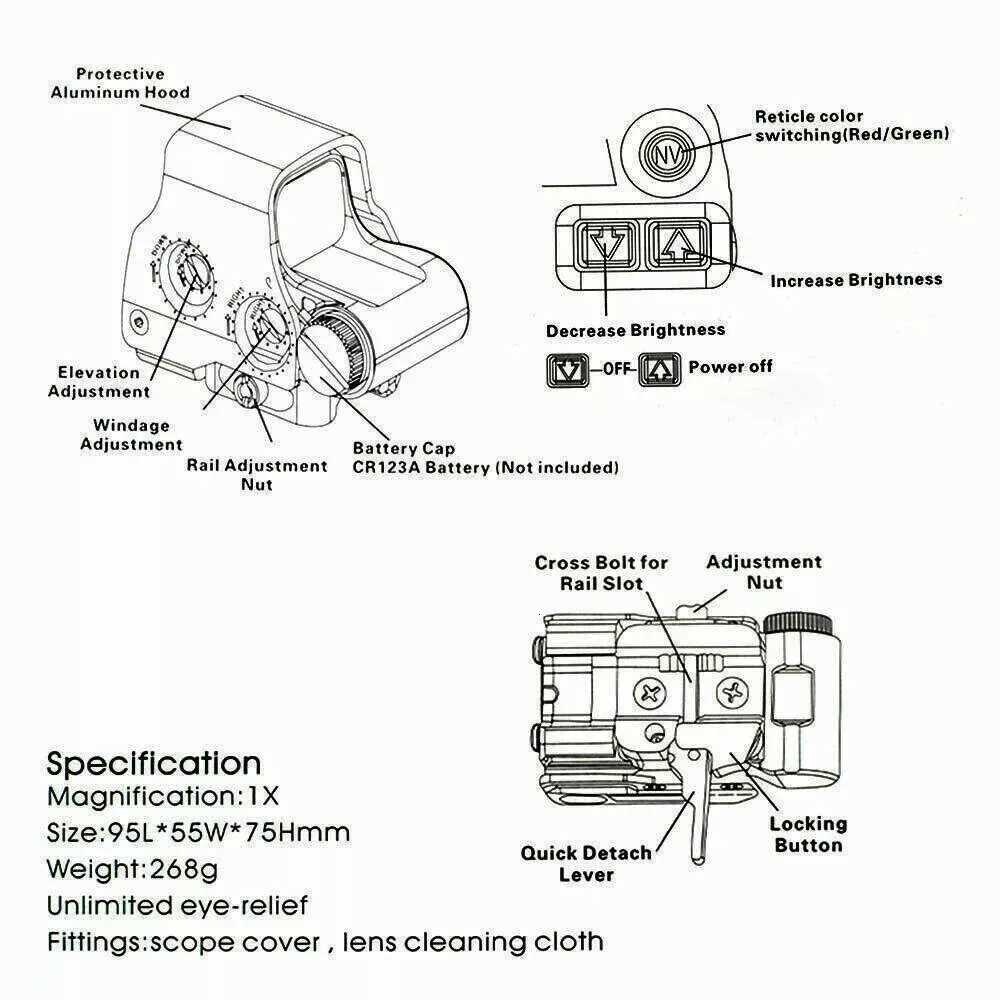 558 G33 Holographic Collimator Sight Red Dot Optic Sight Hunting Gear W/20mm Rail MountsQuick Detach Lever K251208