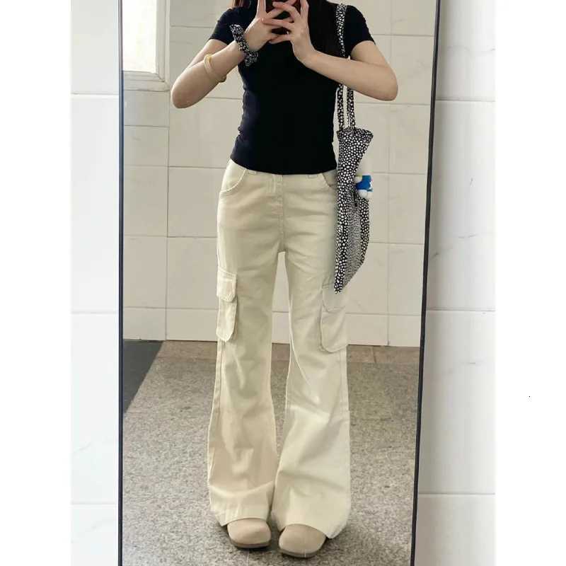 Off White Flared Womens Workwear Jeans 2025 Autumn Winter New American Retro Loose Wide Leg Slim Straight Casual PantsT251208