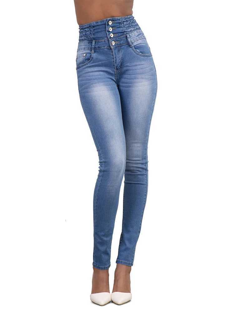 Women Narrow Straight Leg Slim Wrap Hips Jeans Lady Vintage Pencil Long Pants Casual Button Stretch High Waist Skinny TrousersT251208