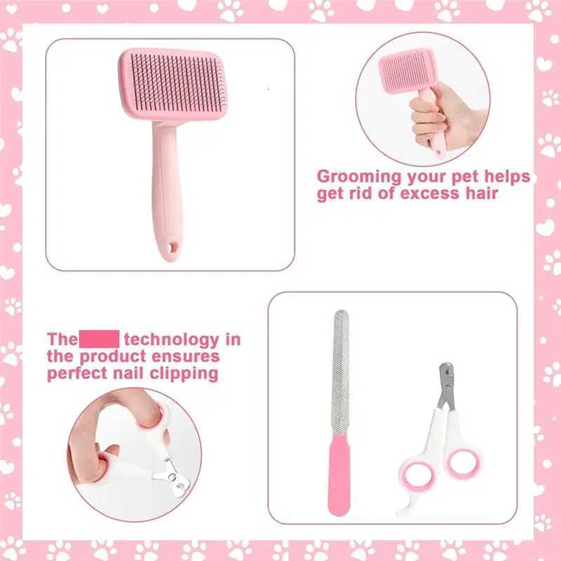 Apr8Pcs Dog Brush Grooming Set Pet Self-Cleaning Set With Pet Nail Clippers And Files Comb Pet Shampoo Bath Brush M251208 - view 3